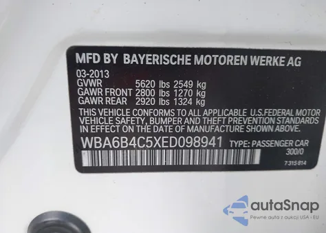 2014 BMW 650I Gran Coupe xDrive from USA, damaged, VIN WBA6B4C5XED098941